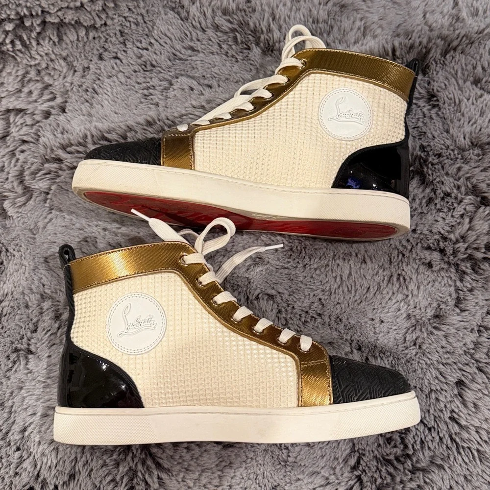 Christian Louboutin White and Gold Threaded Orlando High-Tops